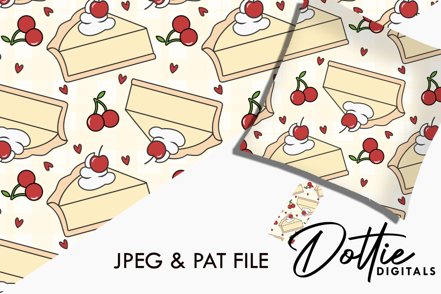 Yellow Cherry Pie and Cream Repeat Seamless Pattern