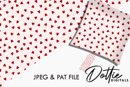 Ditsy Red Love Hearts on Pink Repeat Seamless Pattern