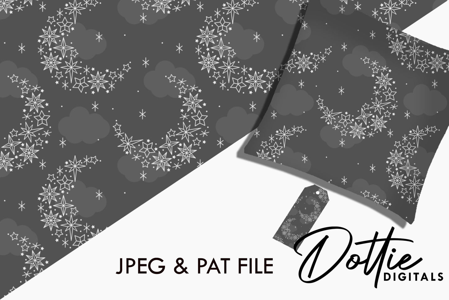 Black Sky Stars and Moons Repeat Seamless Pattern