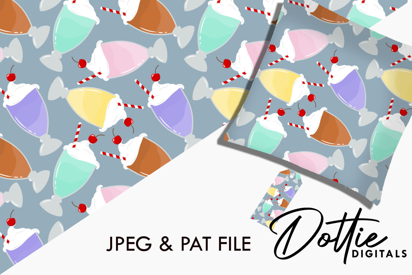 Multi-colored Ice Cream Sundaes on Blue Repeat Seamless Pattern