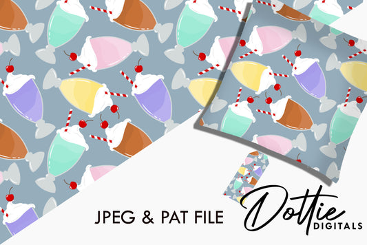 Multi-colored Ice Cream Sundaes on Blue Repeat Seamless Pattern