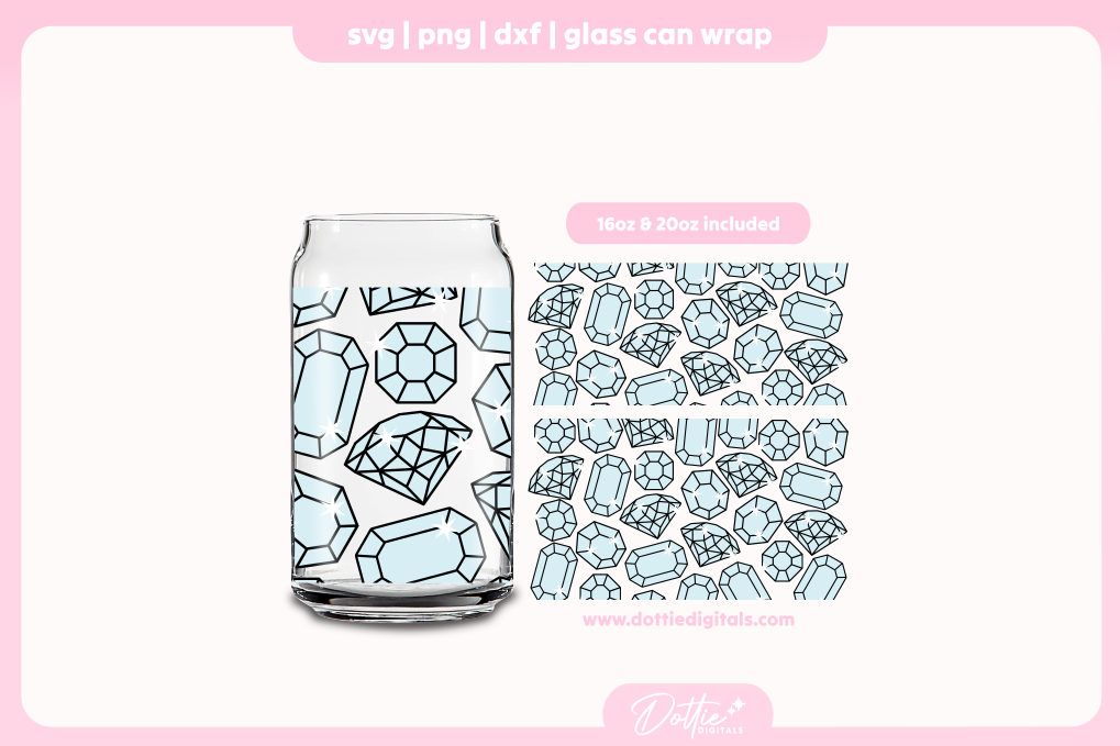 Diamonds 16oz & 20oz Libbey Glass Can Bundle SVG PNG