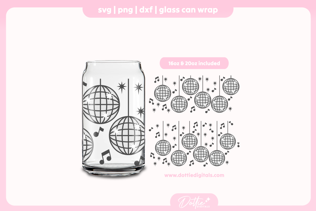 Disco Balls 16oz & 20oz Libbey Glass Can Bundle SVG PNG