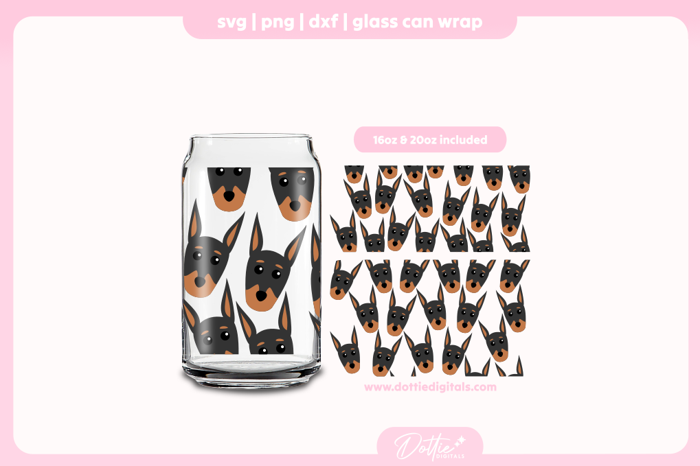 Doberman 16oz & 20oz Libbey Glass Can Bundle SVG PNG