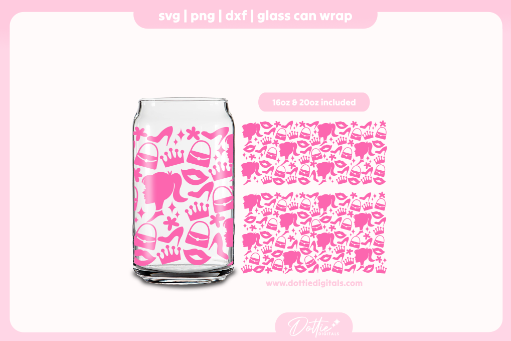 Pink Doll 16oz & 20oz Libbey Glass Can Bundle SVG PNG