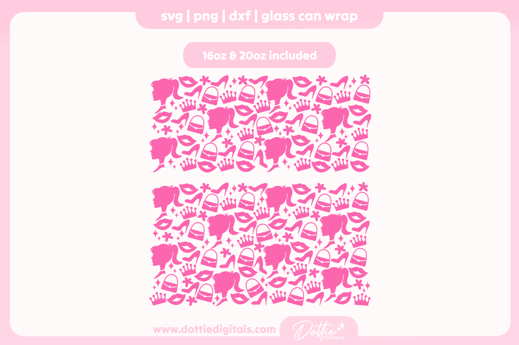 Pink Doll 16oz & 20oz Libbey Glass Can Bundle SVG PNG