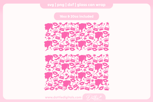 Pink Doll 16oz & 20oz Libbey Glass Can Bundle SVG PNG