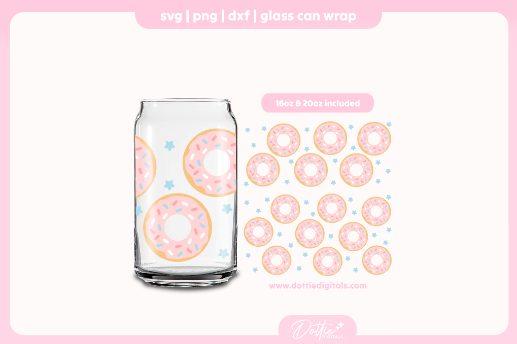 Donuts 16oz & 20oz Libbey Glass Can Bundle SVG PNG