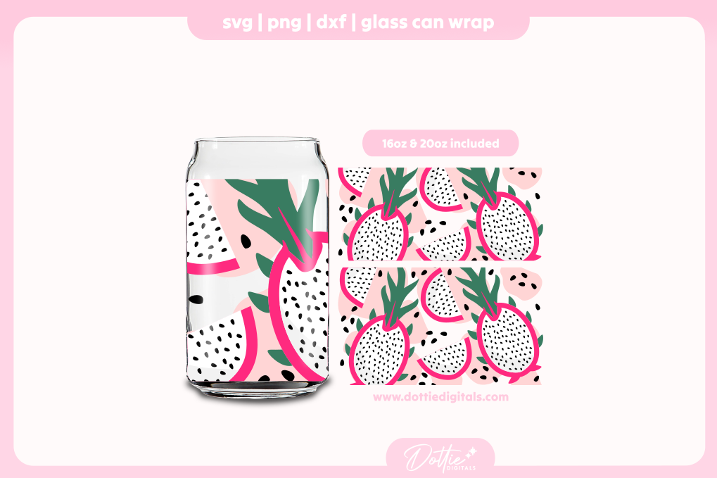 Dragon Fruit 16oz & 20oz Libbey Glass Can Bundle SVG PNG