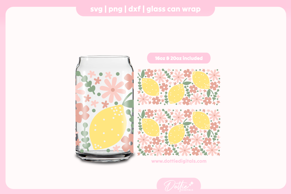 Ditsy Lemons 16oz & 20oz Libbey Glass Can Bundle SVG PNG