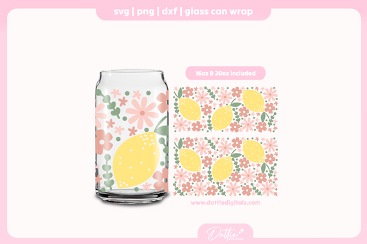 Ditsy Lemons 16oz & 20oz Libbey Glass Can Bundle SVG PNG