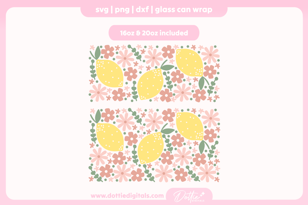 Ditsy Lemons 16oz & 20oz Libbey Glass Can Bundle SVG PNG