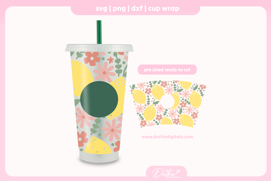 Ditsy Lemons 24oz Starbucks Cold Cup SVG PNG