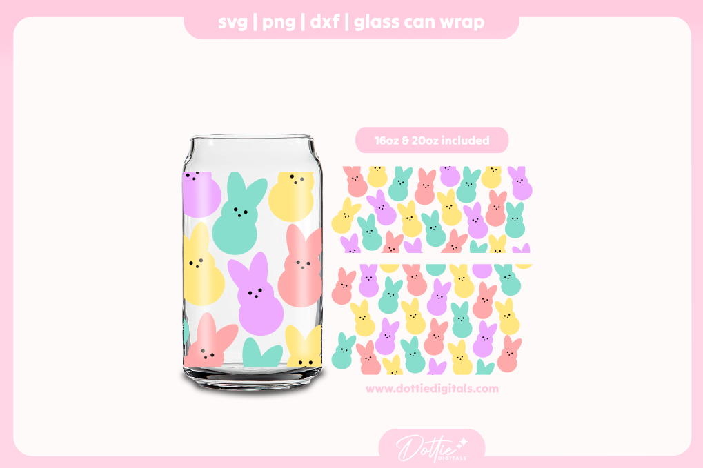 Easter Bunny Candies 16oz & 20oz Libbey Glass Can Bundle SVG PNG