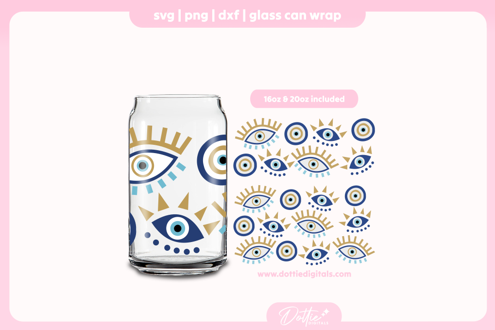 Evil Eye 16oz & 20oz Libbey Glass Can Bundle SVG PNG