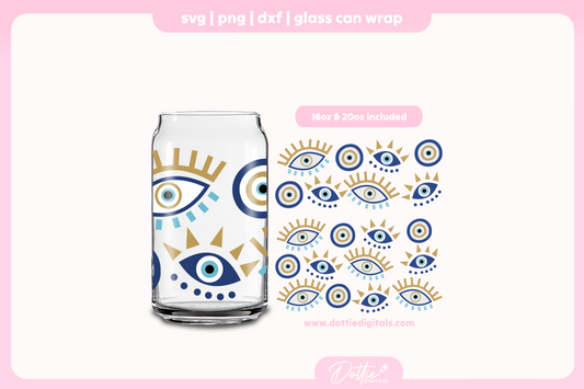 Evil Eye 16oz & 20oz Libbey Glass Can Bundle SVG PNG