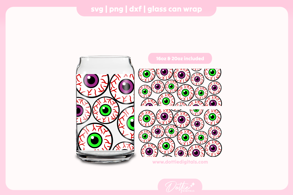 Eyeballs 16oz & 20oz Libbey Glass Can Bundle SVG PNG