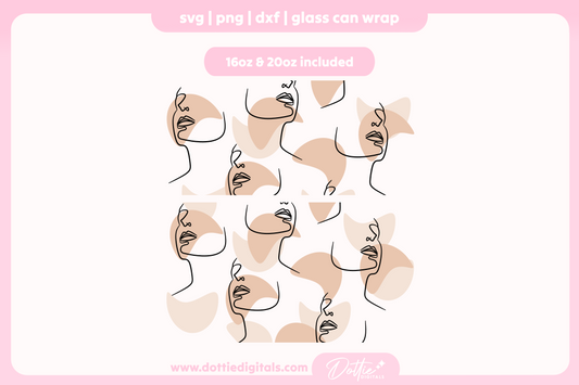 Abstract Face Line Drawing 16oz & 20oz Libbey Glass Can Bundle SVG PNG