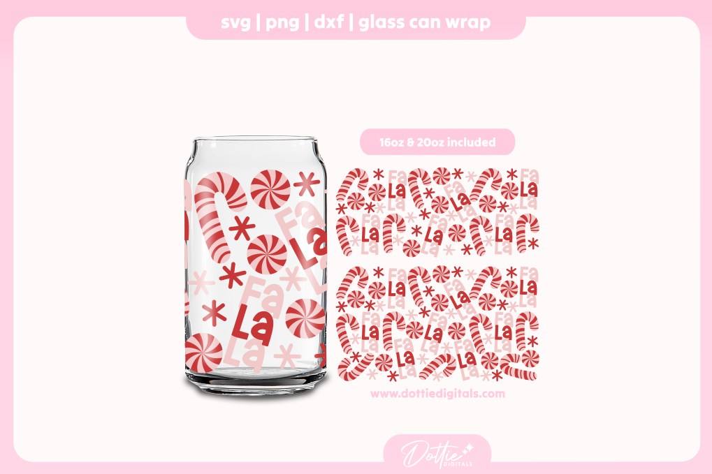Fa la la Christmas 16oz & 20oz Libbey Glass Can Bundle SVG PNG