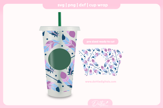 Feathers Boho Bird Arrows 24oz Starbucks Cold Cup SVG PNG