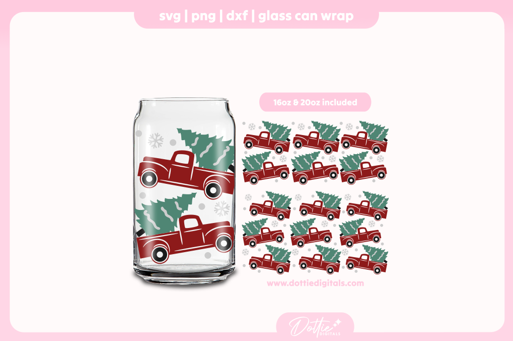 Christmas Tree Truck 16oz & 20oz Libbey Glass Can Bundle SVG PNG