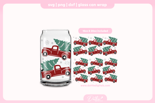 Christmas Tree Truck 16oz & 20oz Libbey Glass Can Bundle SVG PNG