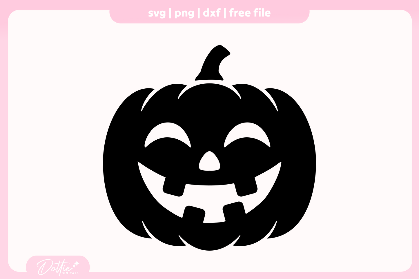 Black pumpkin face design on a white background with pink border