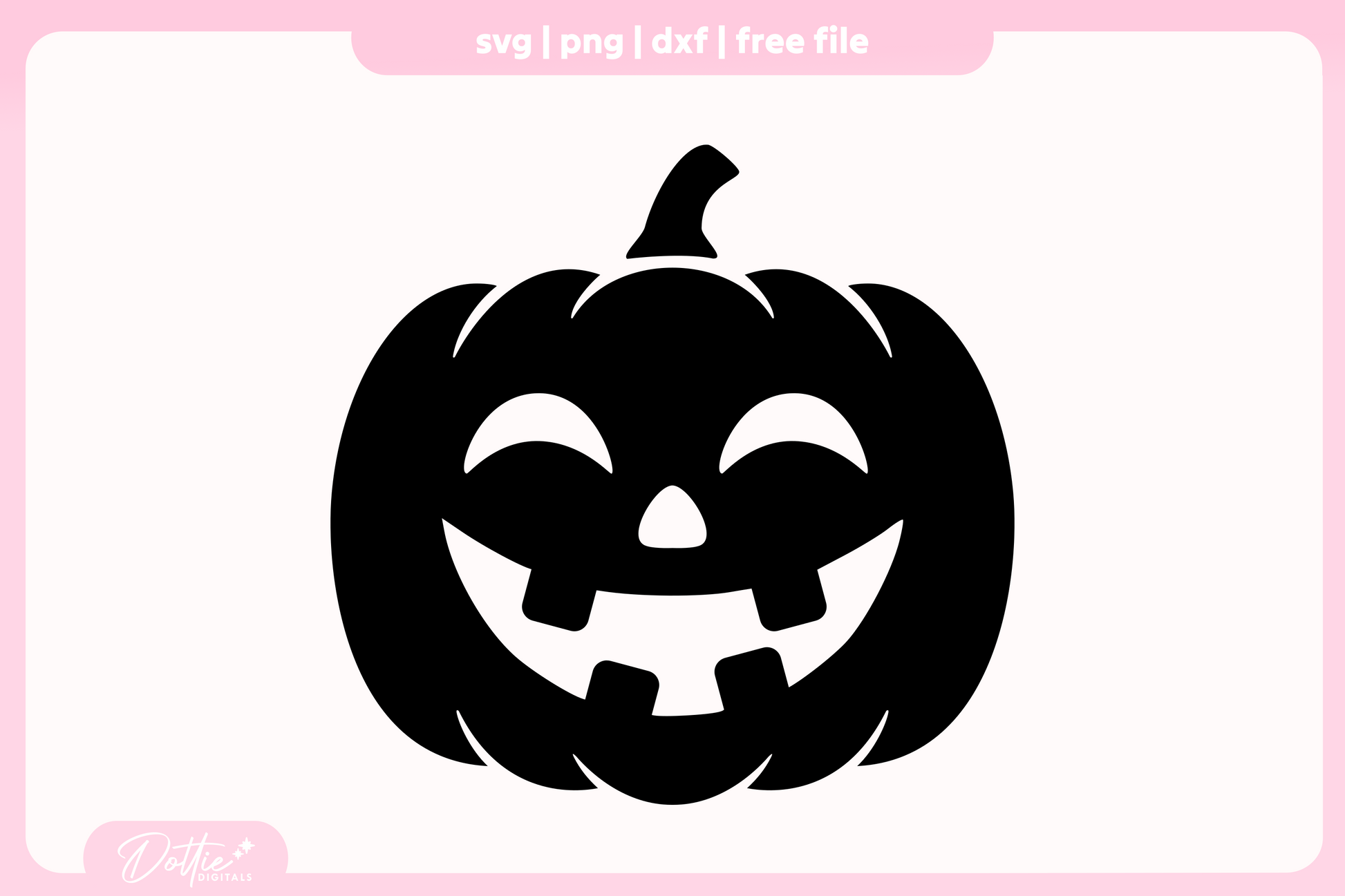 Black pumpkin face design on a white background with pink border