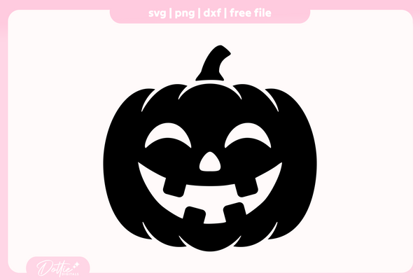 Black pumpkin face design on a white background with pink border