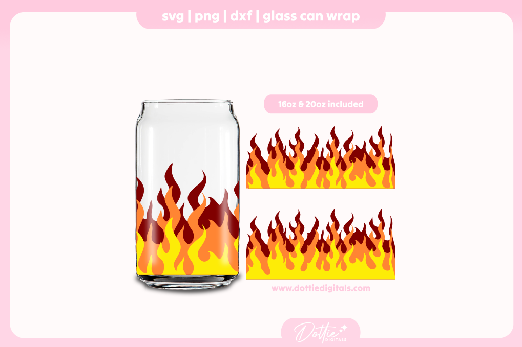 Flames 16oz & 20oz Libbey Glass Can Bundle SVG PNG