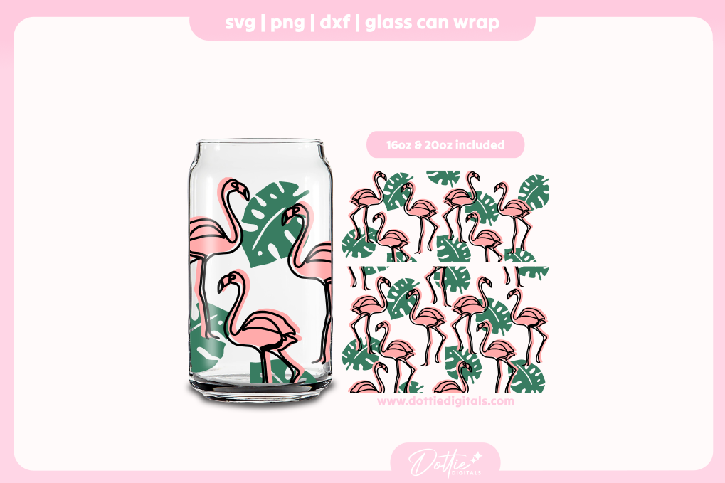 Flamingo Monstera 16oz & 20oz Libbey Glass Can Bundle SVG PNG