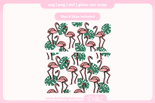 Flamingo Monstera 16oz & 20oz Libbey Glass Can Bundle SVG PNG