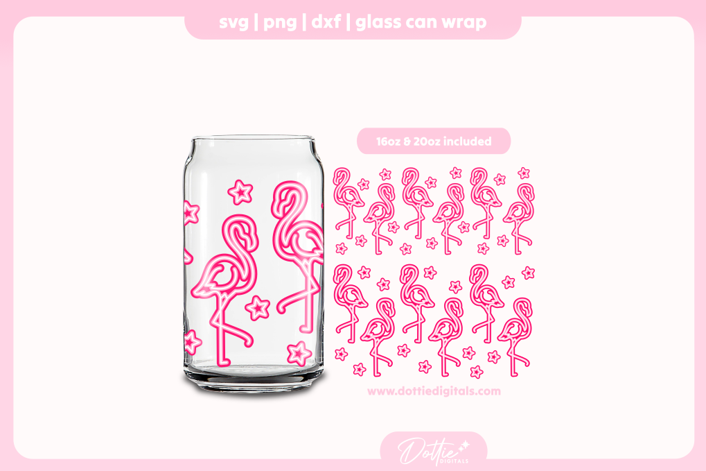 Neon Flamingos 16oz & 20oz Libbey Glass Can Bundle SVG PNG