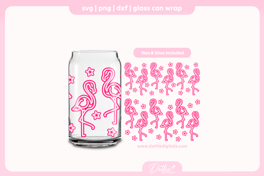 Neon Flamingos 16oz & 20oz Libbey Glass Can Bundle SVG PNG