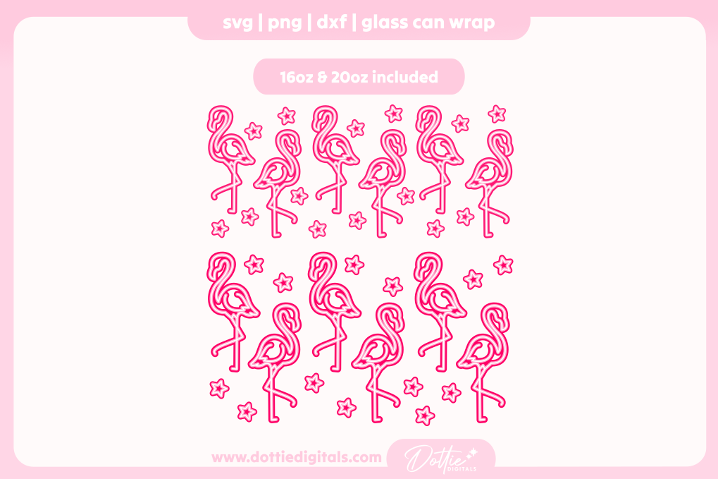Neon Flamingos 16oz & 20oz Libbey Glass Can Bundle SVG PNG