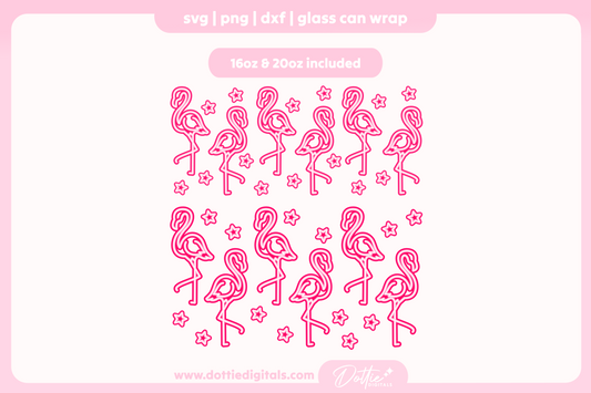 Neon Flamingos 16oz & 20oz Libbey Glass Can Bundle SVG PNG