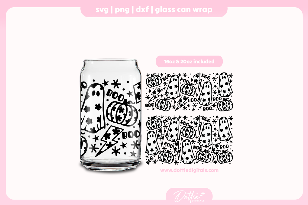 Spooky Floral Set Halloween 16oz & 20oz Libbey Glass Can Bundle SVG PNG