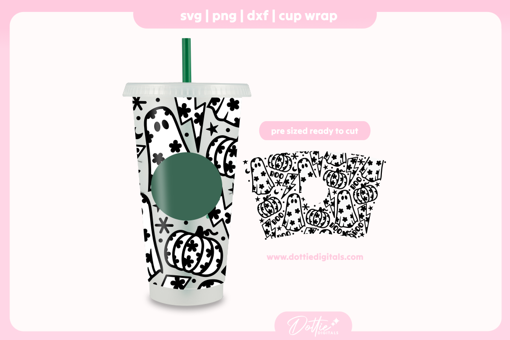 Halloween Spooky Flower Ghosts 24oz Starbucks Cold Cup SVG PNG