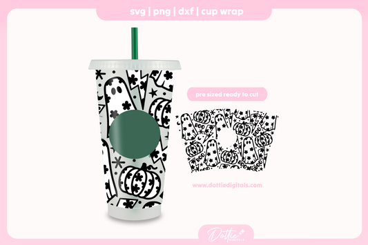 Halloween Spooky Flower Ghosts 24oz Starbucks Cold Cup SVG PNG