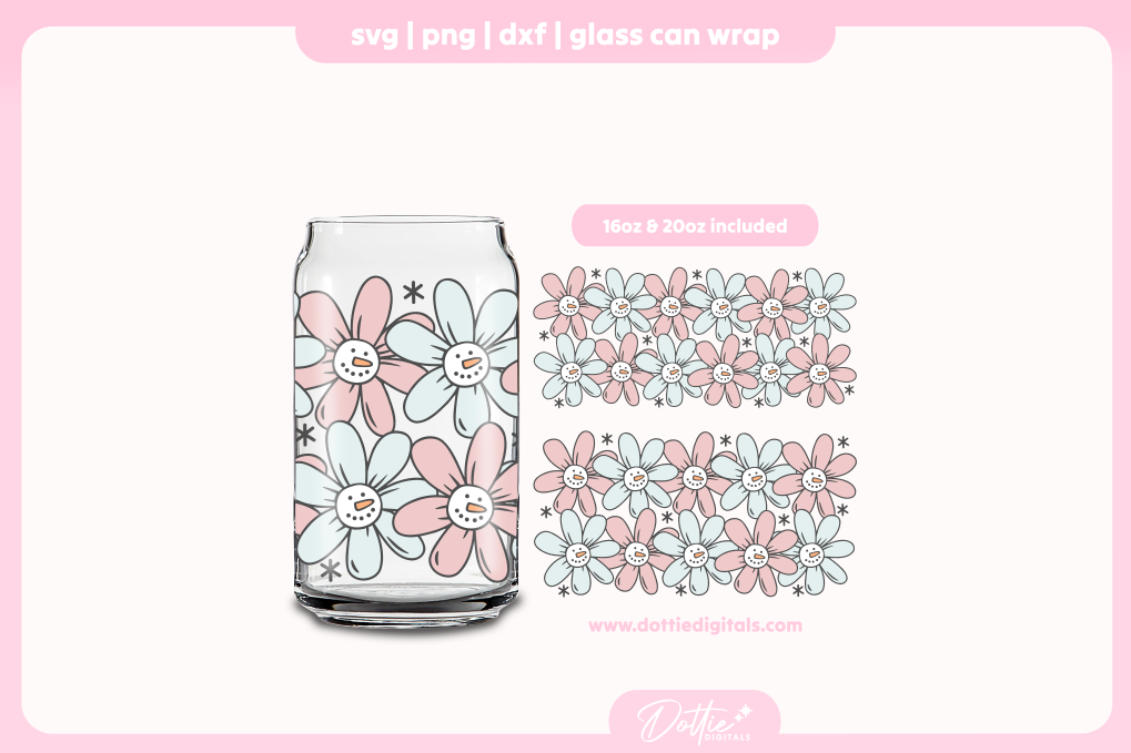 Flower Snowmen 16oz & 20oz Libbey Glass Can Bundle SVG PNG