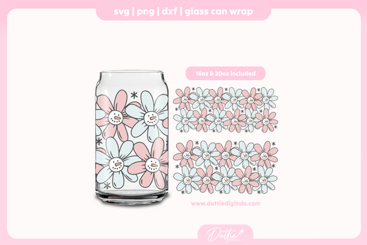 Flower Snowmen 16oz & 20oz Libbey Glass Can Bundle SVG PNG