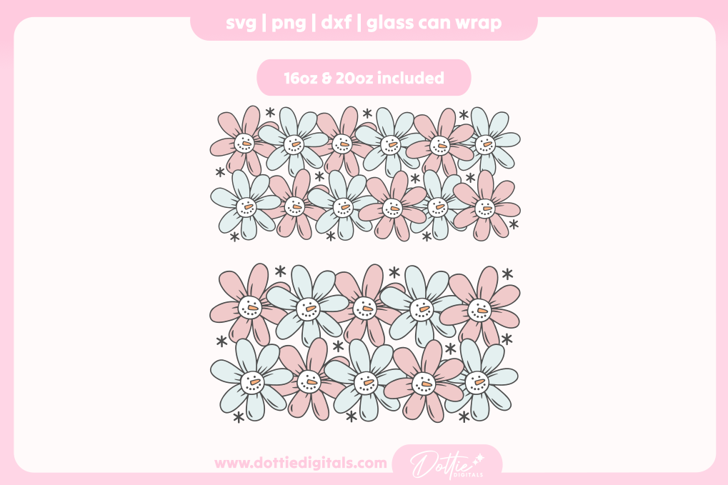 Flower Snowmen 16oz & 20oz Libbey Glass Can Bundle SVG PNG