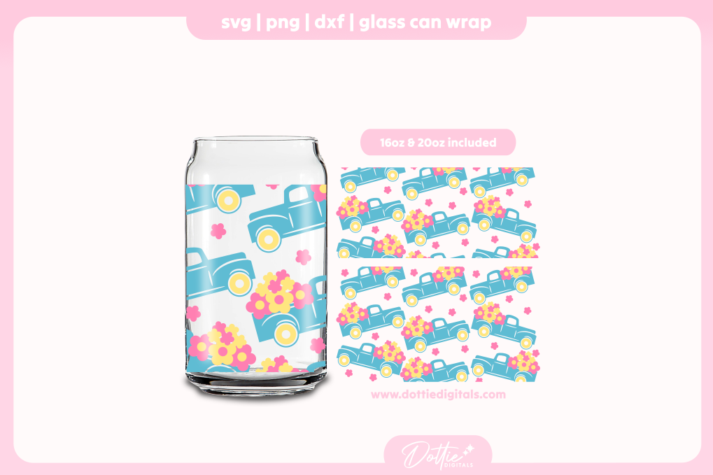 Flower Truck 16oz & 20oz Libbey Glass Can Bundle SVG PNG
