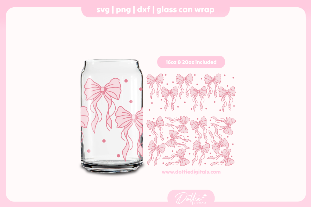 Flowy Flowing Bows 16oz & 20oz Libbey Glass Can Bundle SVG PNG