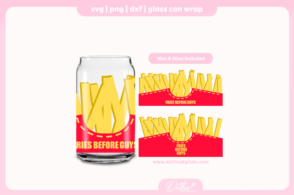 French Fries 16oz & 20oz Libbey Glass Can Bundle SVG PNG
