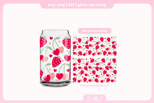 Valentine's Fruity Hearts 16oz & 20oz Libbey Glass Can Bundle SVG PNG