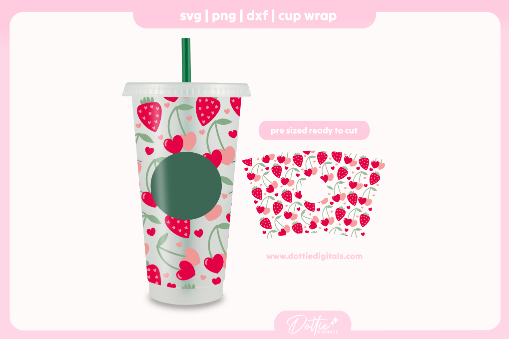 Valentine's Fruity Hearts 24oz Starbucks Cold Cup SVG PNG