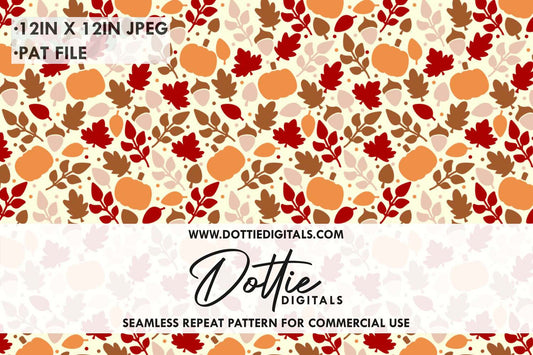 Fall Pumpkins and Leaves Repeat Seamless Pattern