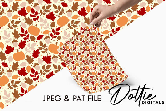 Fall Pumpkins and Leaves Repeat Seamless Pattern