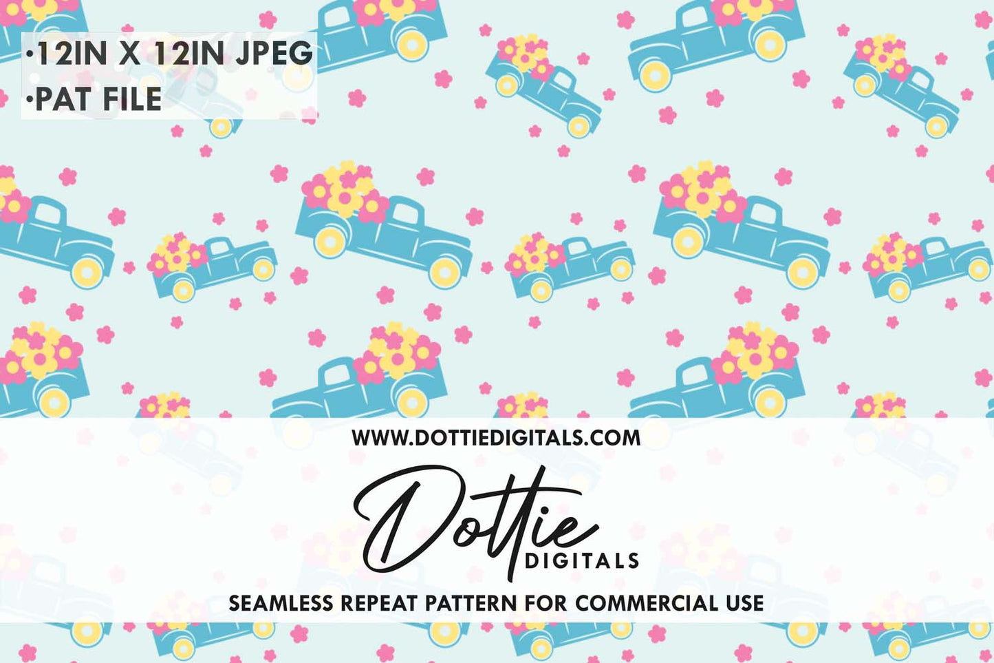 Flower Trucks Repeat Seamless Pattern